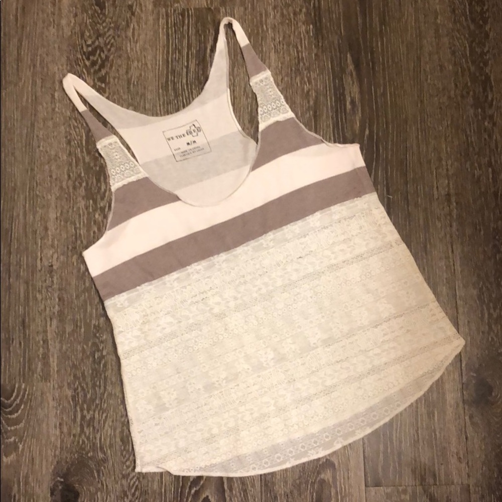 Free People Striped Lace Racerback Tank Top